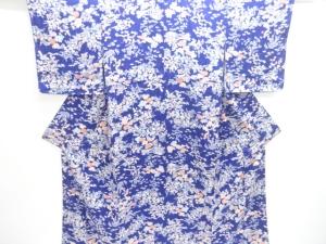 未使用品　草花模様小紋着物（重ね衿付き）